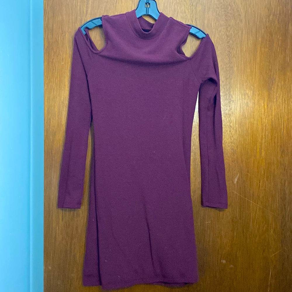 Plum open shoulder sweater dress